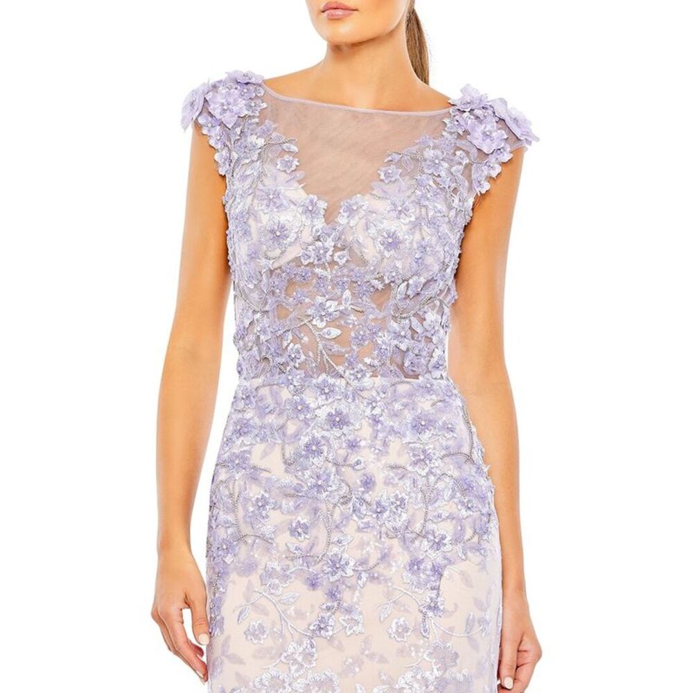 Mac Duggal Lavender and Ivory Embroidered Lace Maxi Gown - Picture 3 of 4